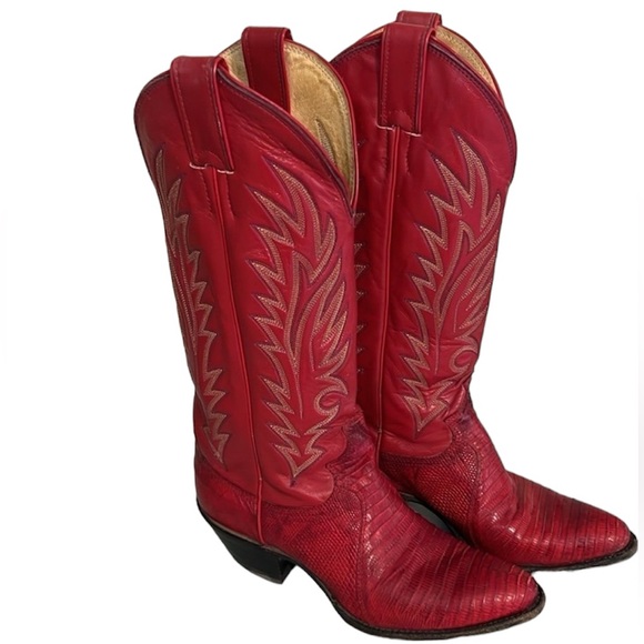 Justin Lizard Women Red cowboy boots 5.5 c women's - Picture 4 of 10